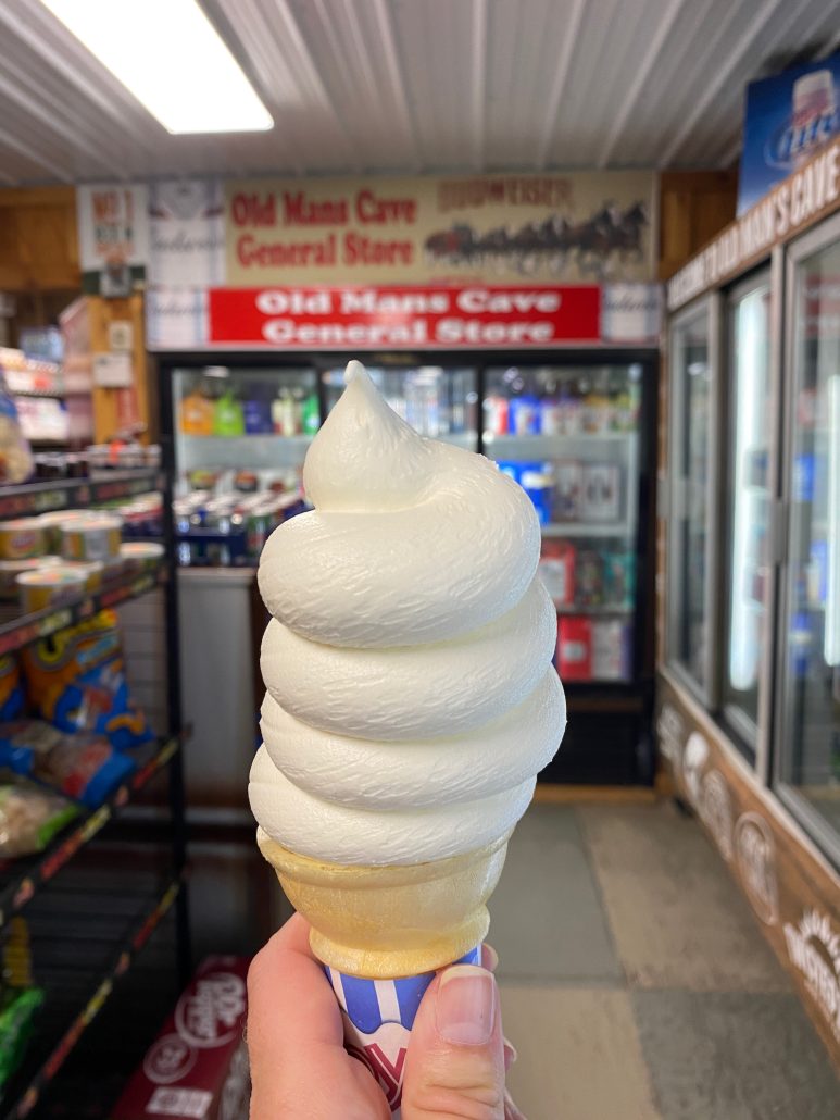 A vanilla ice cream cone at Old Man's Cave General Store in Hocking Hills.