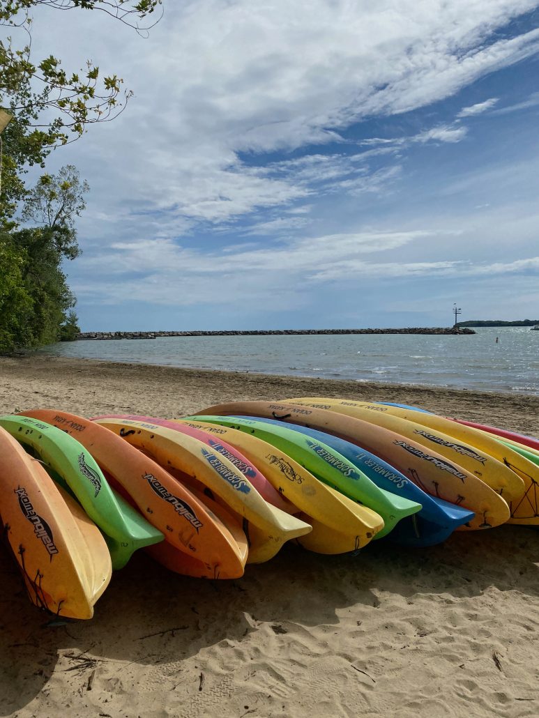 Kayaks on the beach at Kelleys Island State Park.