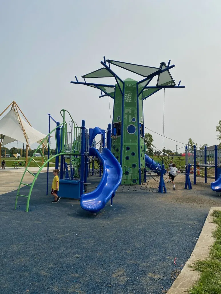 Large climbing structure on the playground at Fryer Park in Grove City.