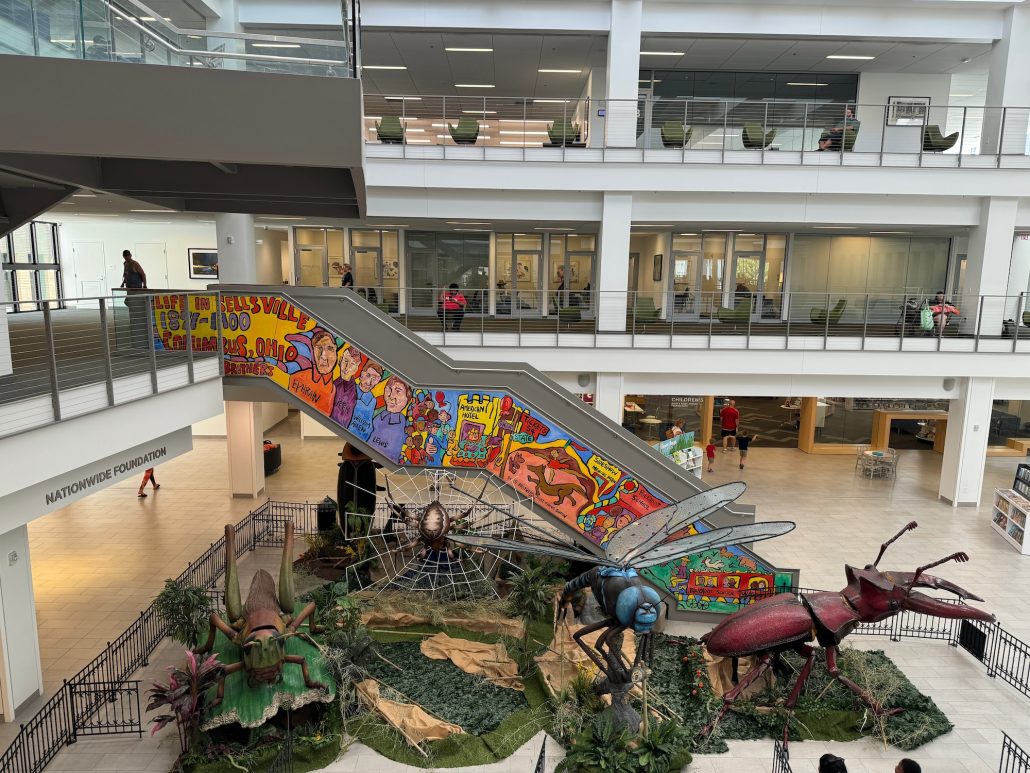 Giant Bugs on display at Columbus Metropolitan Library through October 2024.