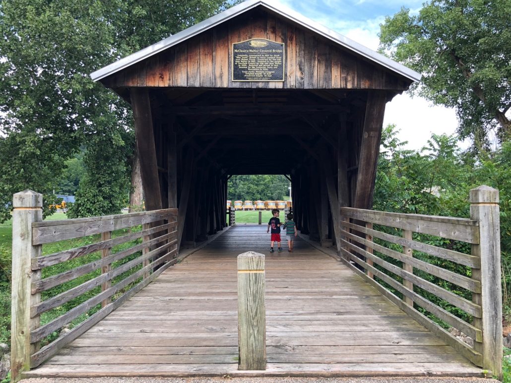 A covered bridge, part of the Fairfield County Covered Bridge Trail.