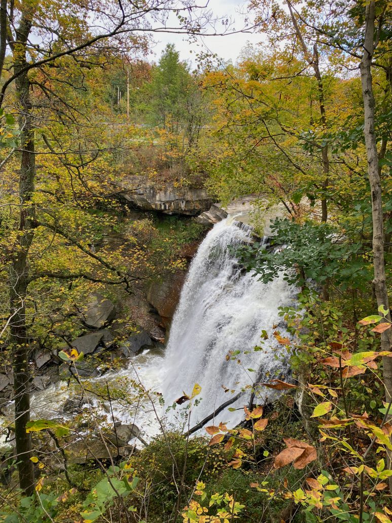 Brandywine Falls surrounded by fall colors in the park.