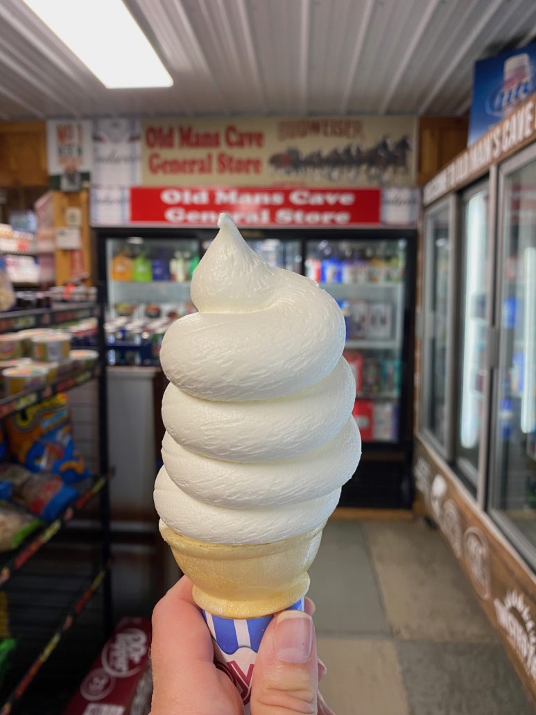 An ice cream cone inside Old Man's Cave General Store.