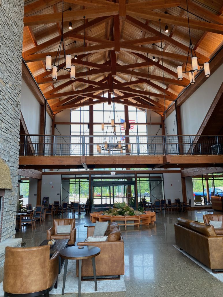 Inside the lobby at Hocking Hills State Park Lodge.