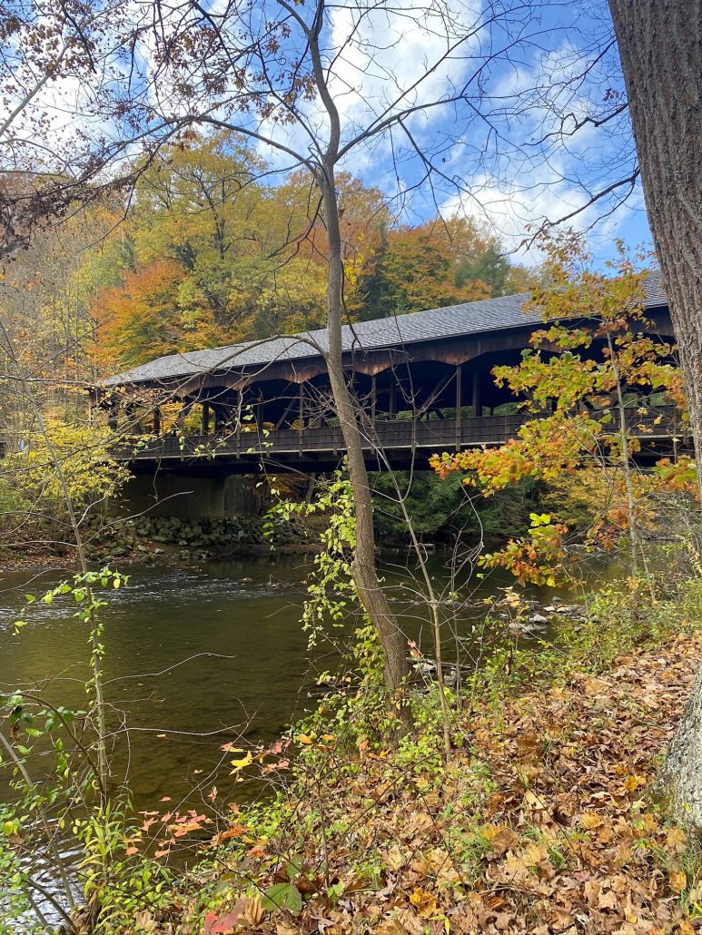 A view of Mohican Covered Bridge in the fall.