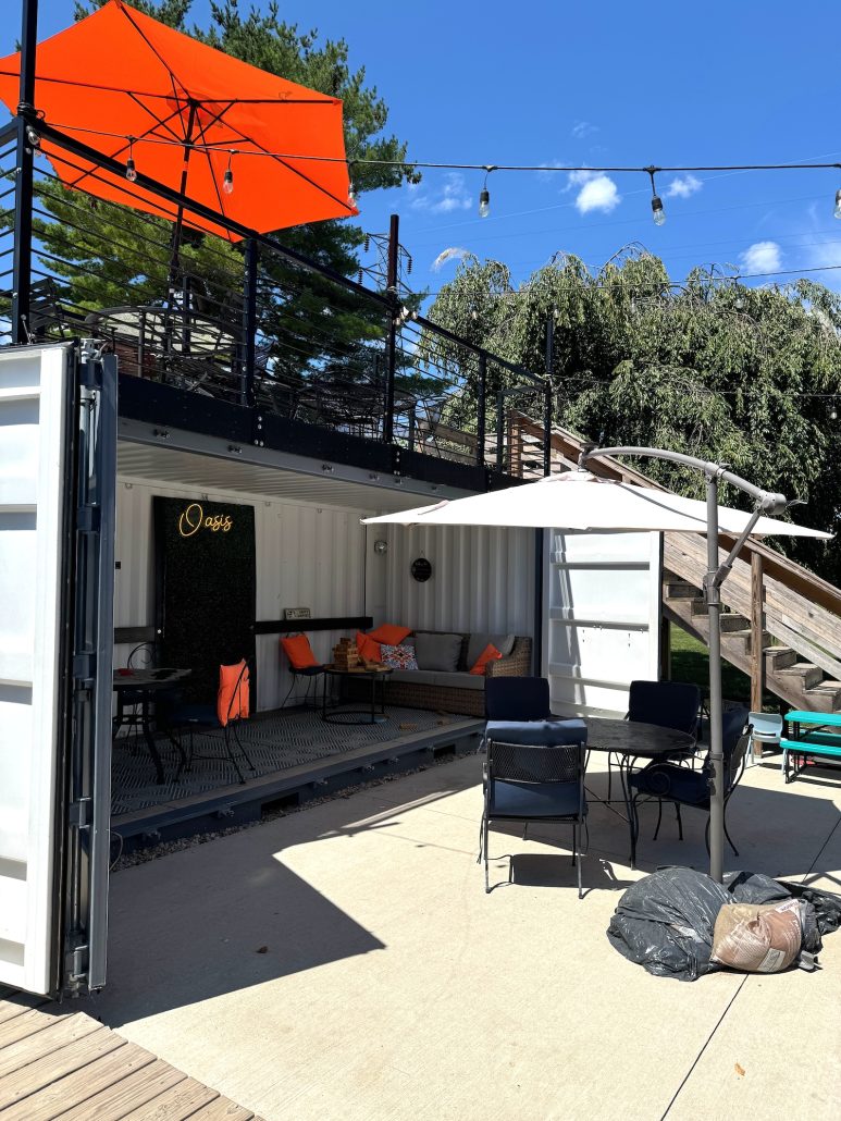 The rooftop deck at Oasis 2.0 coffee shop in Hocking Hills, Ohio.