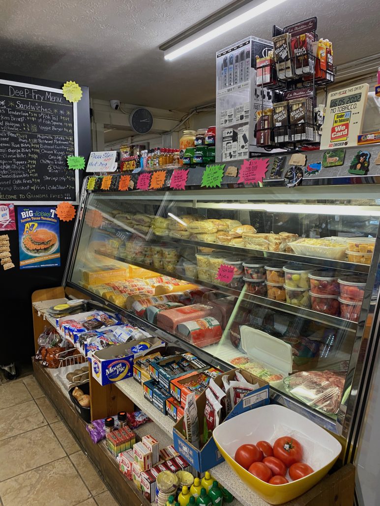 Deli case at Grandma Faye's Grocery and Carryout in Hocking Hills.