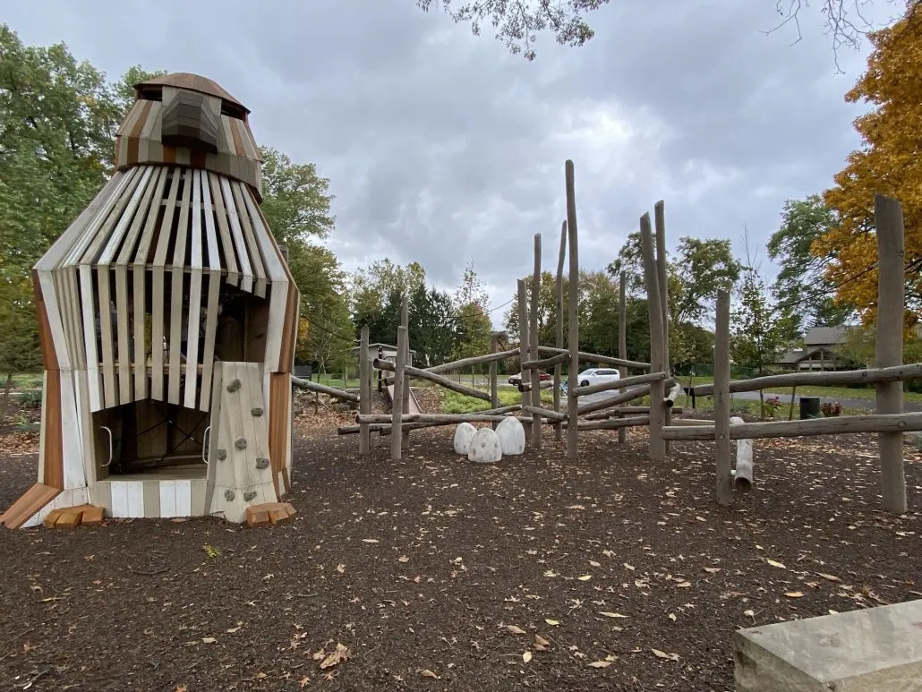 Natural play equipment at Johnston-McVay Park in Westerville, Ohio.