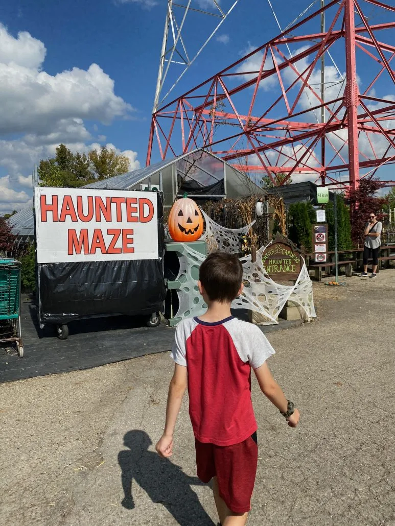 A boy walking toward the Haunted Maze at Hoover Gardens in Westerville.