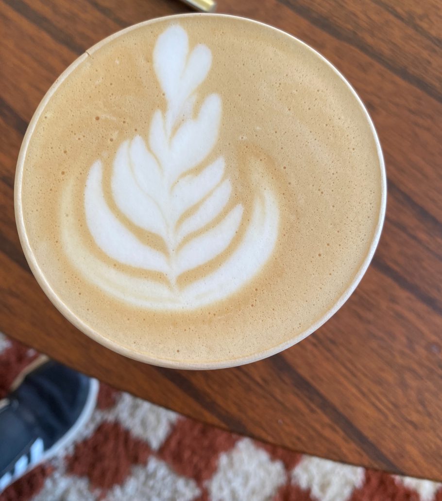 Latte art on a coffee drink at Coastline Coffee in Delaware, Ohio.