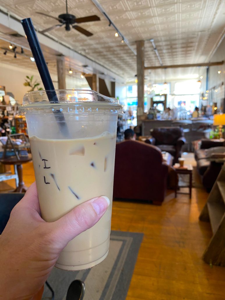 An iced latte at Coffeeology in downtown Delaware.
