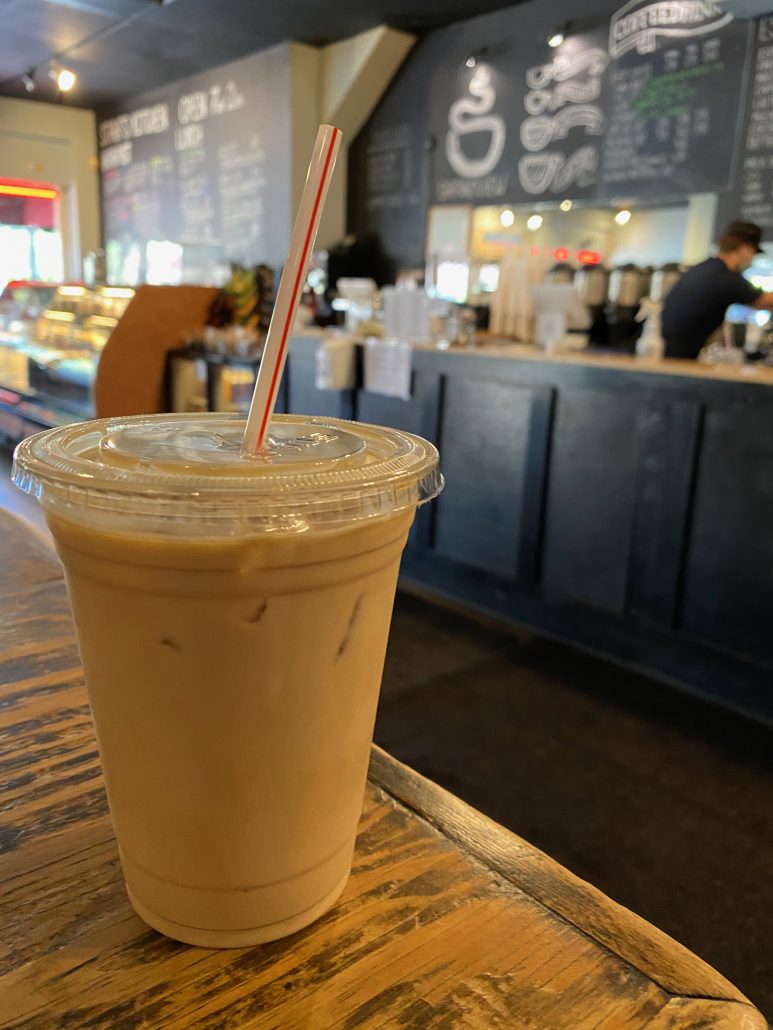 An iced coffee inside the Stauf's Coffee Roasters in Grandview.