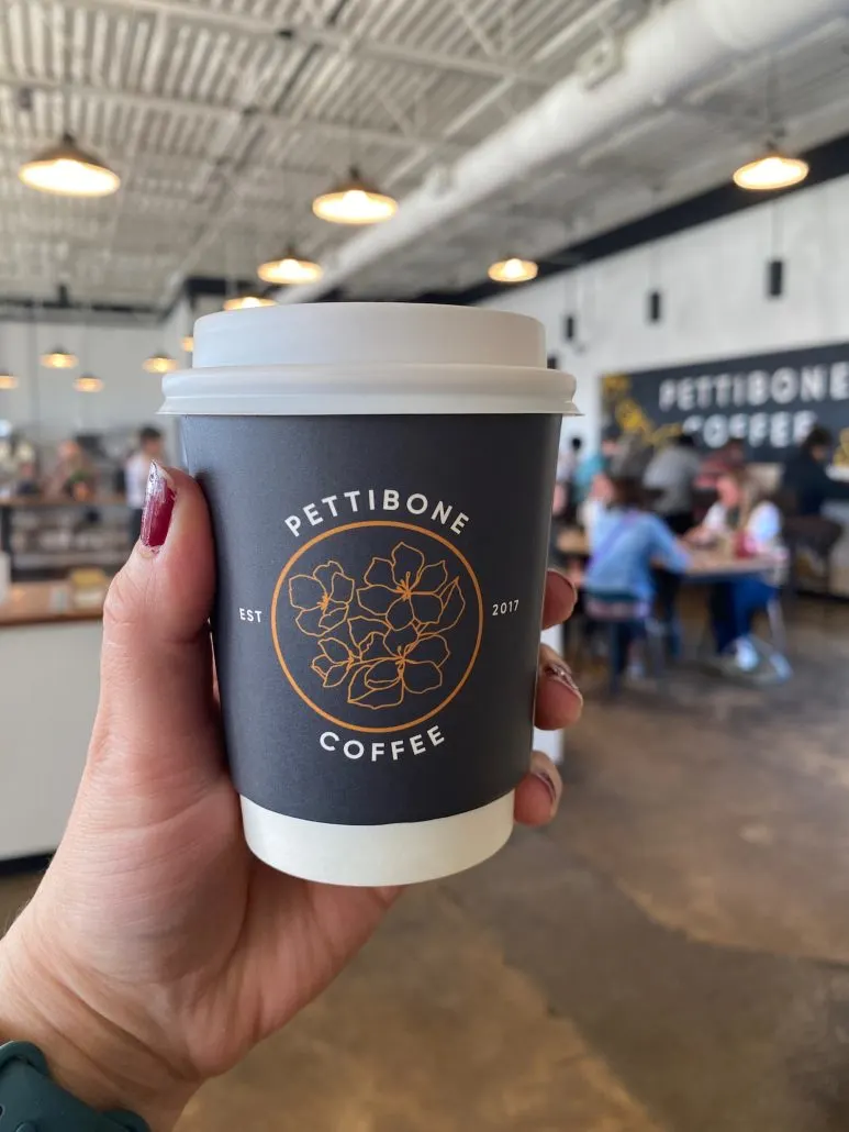 A cup of coffee at Pettibone Coffee shop in Dayton, Ohio.