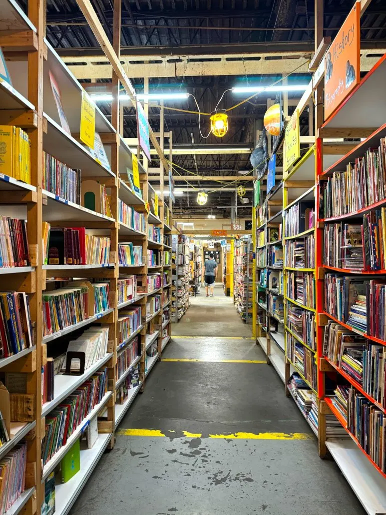 Rows of books at Dollar Book Swap.