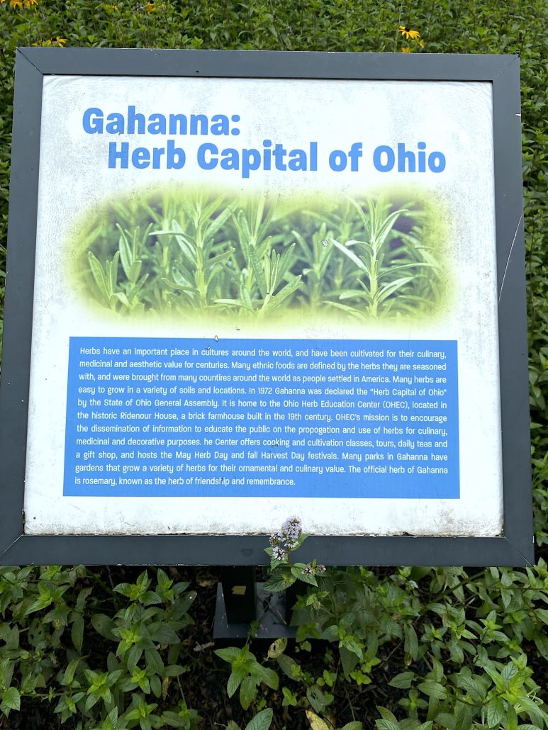 A sign describing why Gahanna is the Herb Capital of Ohio.