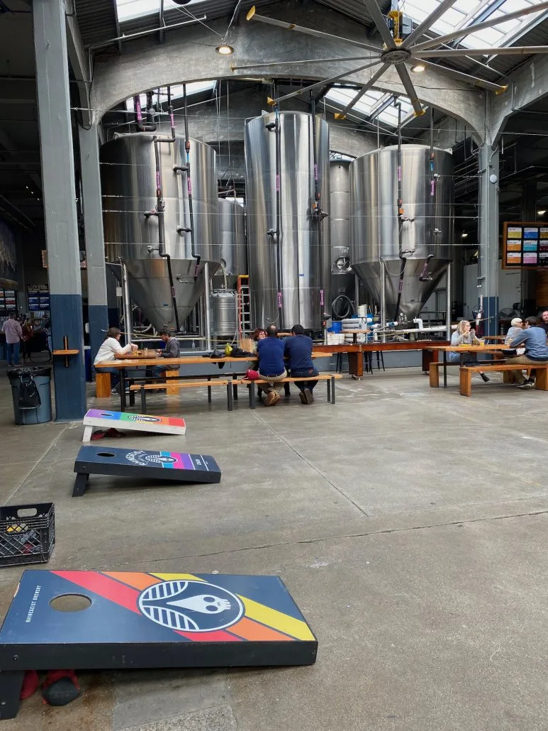 Cornhole inside the brewery at Rhinegeist Taproom.
