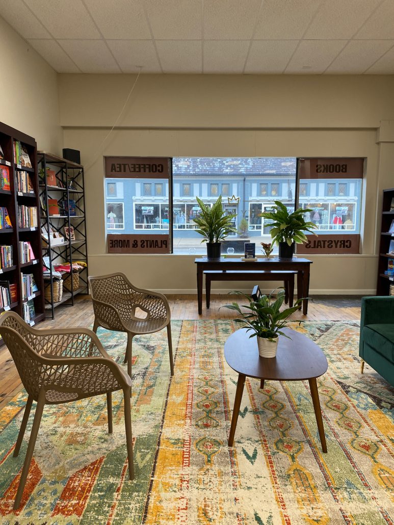A seating area inside Serenity Book Shop in Grandview Heights, Ohio.