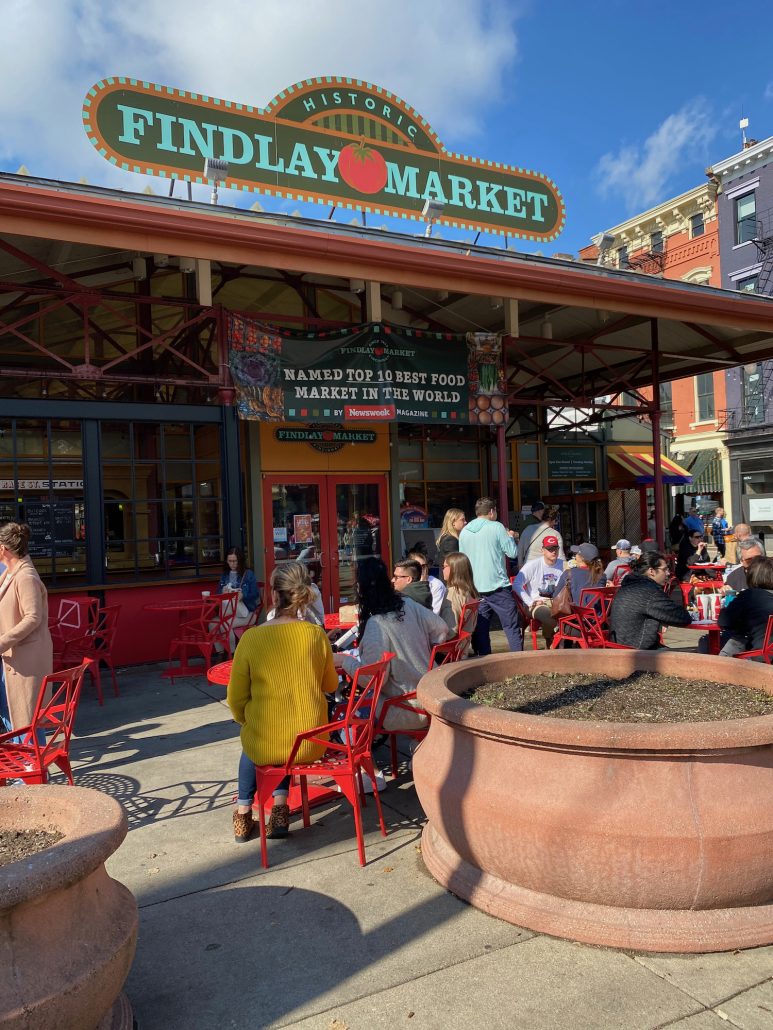 Outside seating area at Findlay Market in Cincinnati, Ohio.