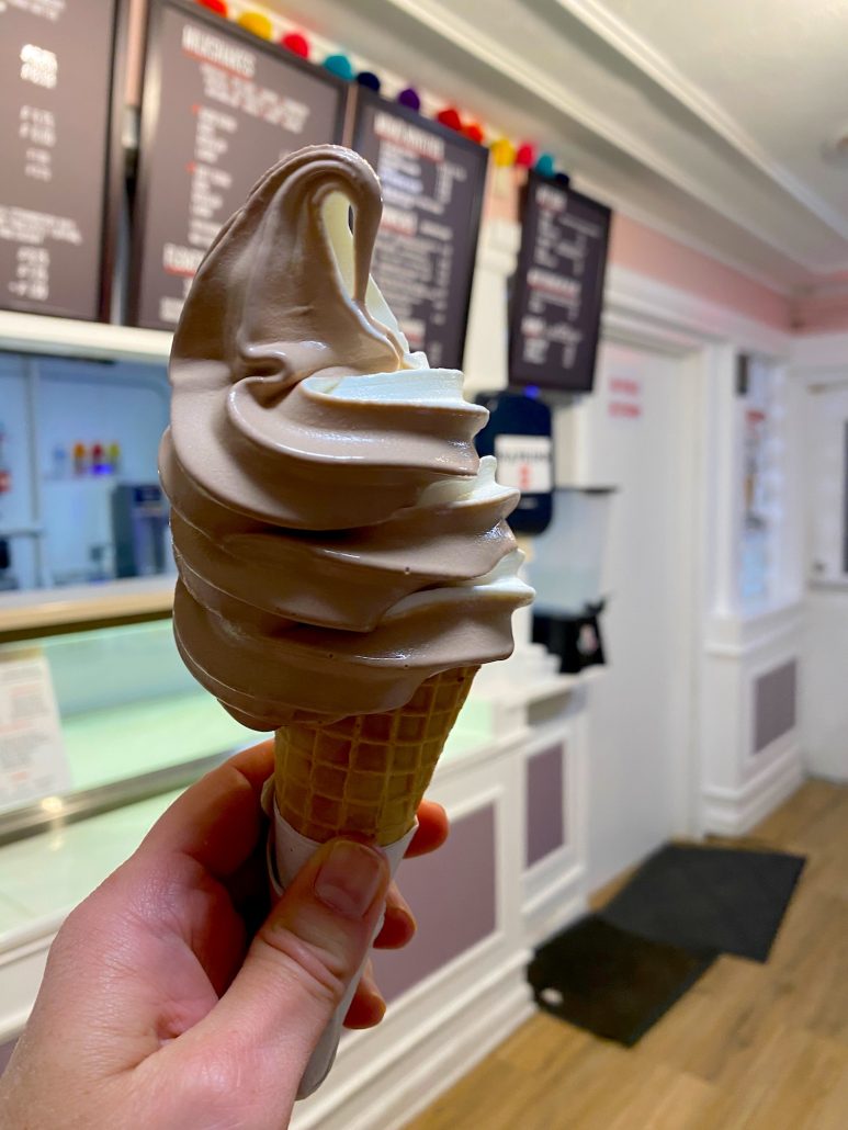 A chocolate and vanilla twist at Mona's Eats and Treats in Grove City, Ohio.