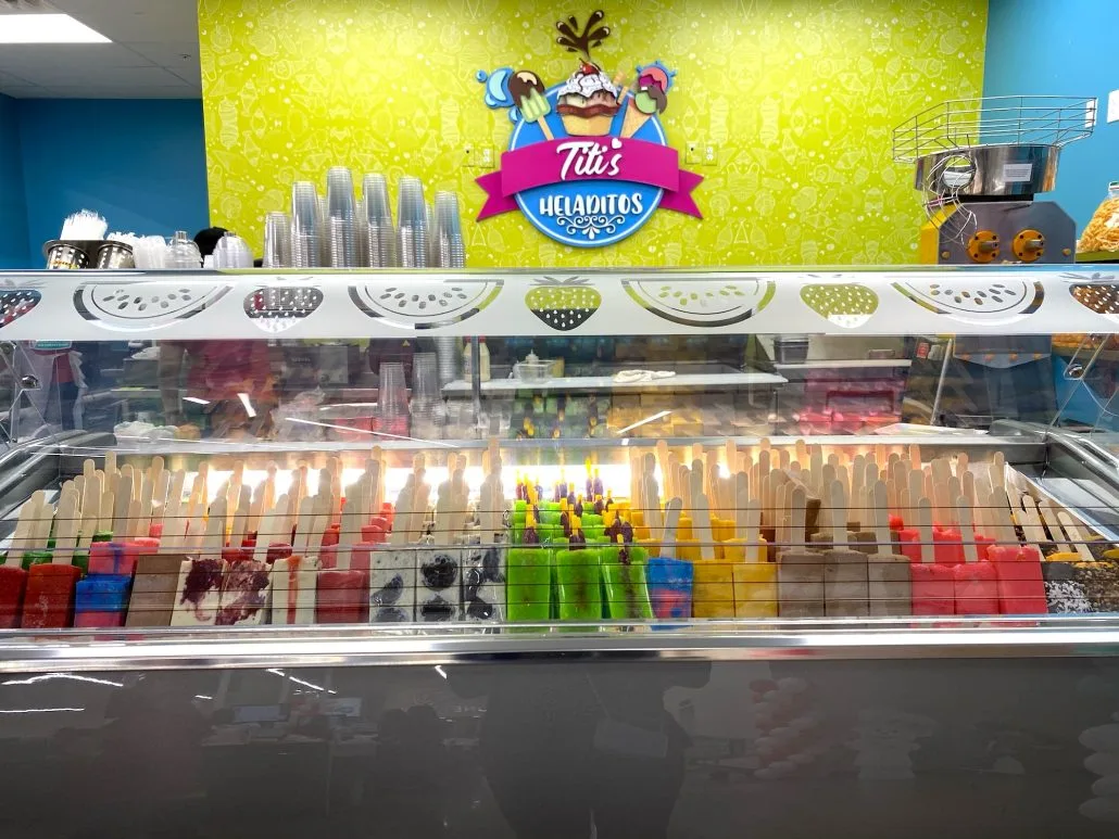 Rows of Mexican paletas at Tita's Heladitos in Columbus, Ohio.