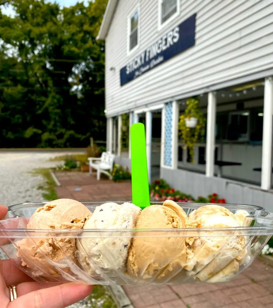 An ice cream flight from Sticky Fingers Ice Cream Parlor in Galena, Ohio.