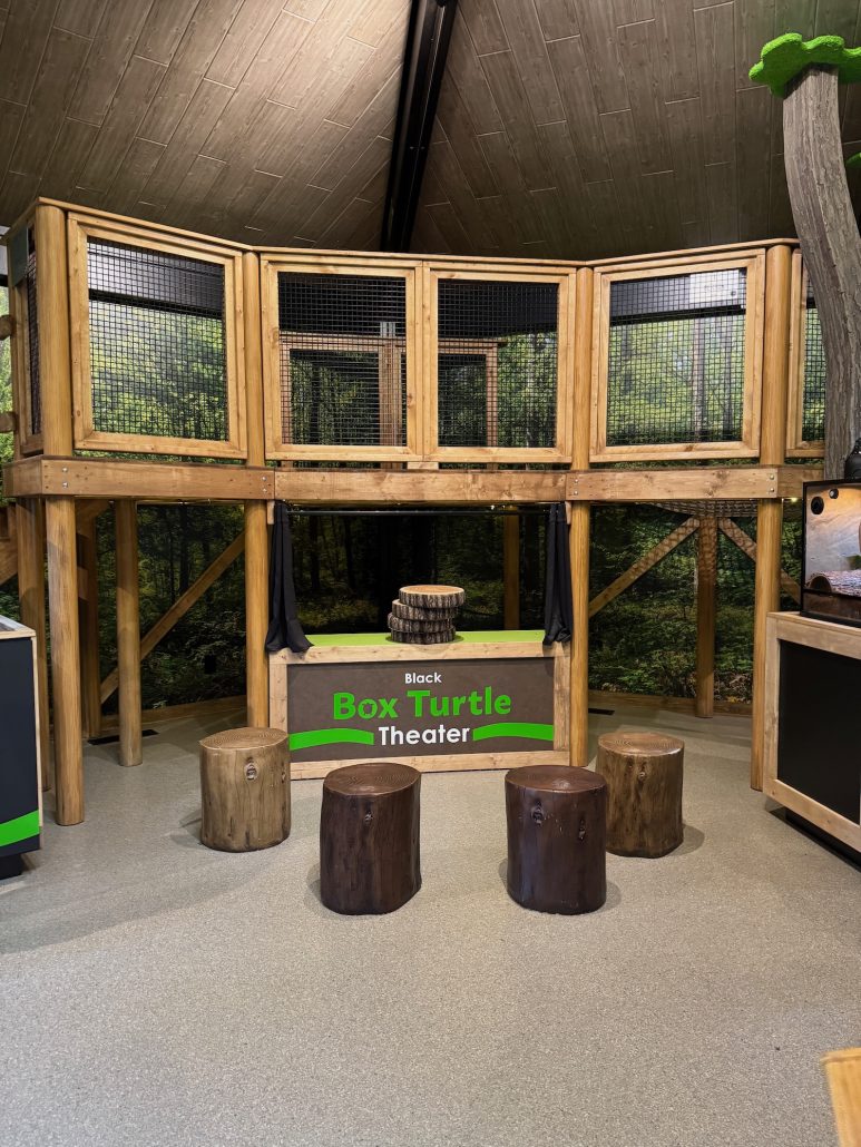 A mini canopy walk and Box Turtle Theater inside the Nature Center at Blacklick Woods Metro Park.
