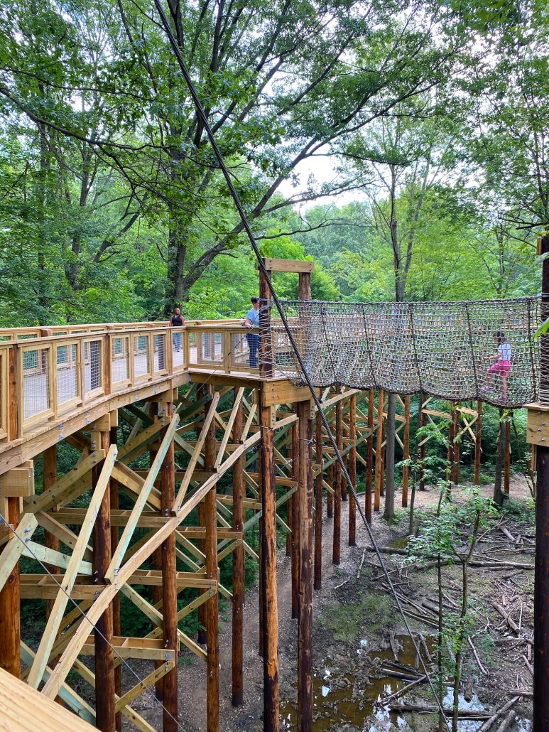 A rope bridge at Blacklick Woods Metro Park Canopy Walk.