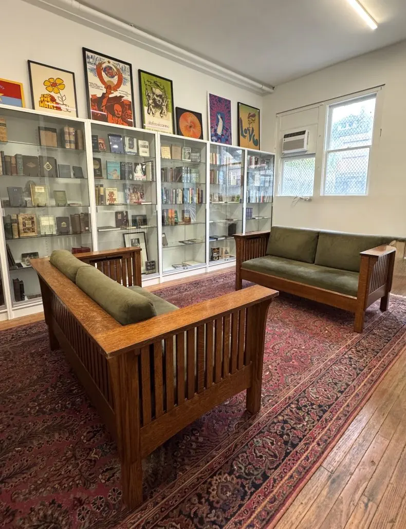 Two couches in the rare book section at Clintonville Books.