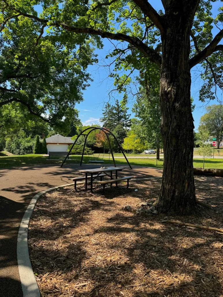 A bucket swing at Oxford Park playground in Upper Arlington.