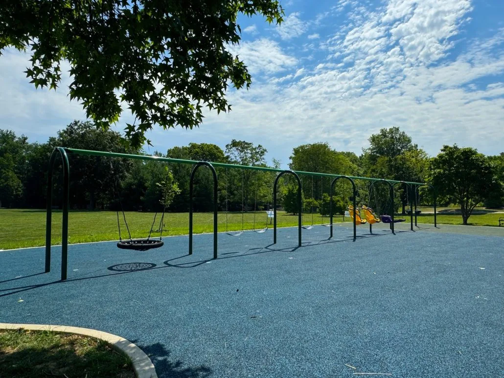 A large row of swings at Thompson Park in Upper Arlington.