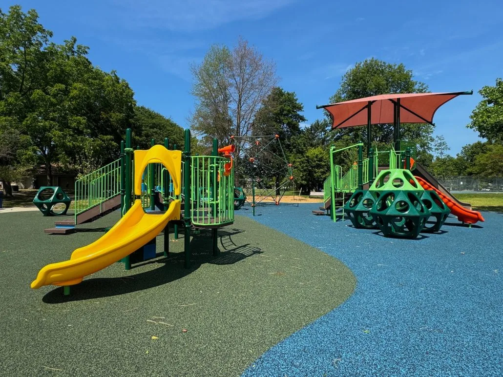 Two play structures for all ages at Thompson Park.