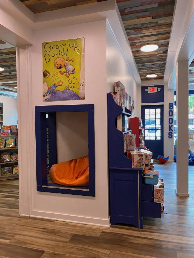 A reading nook at Beanbag Books.