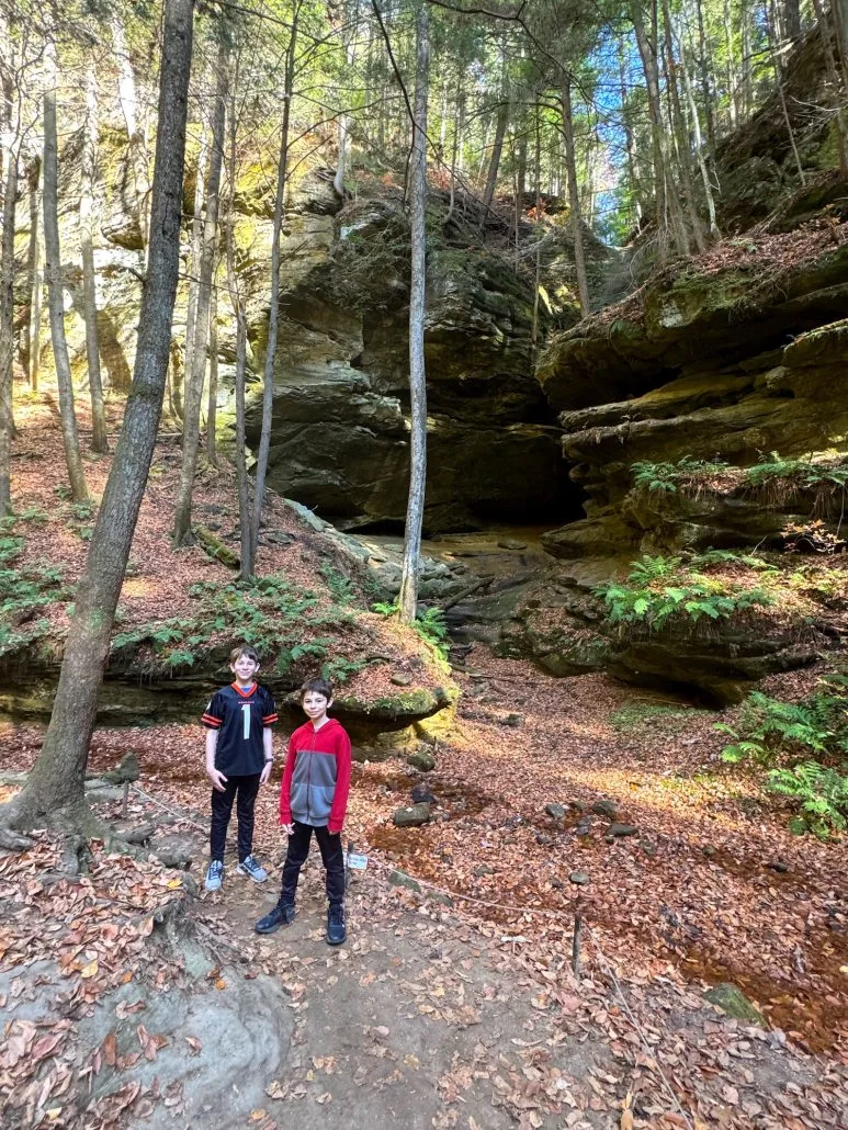 Two boys on the trail at Conkle's Hollow State Nature Preserve.