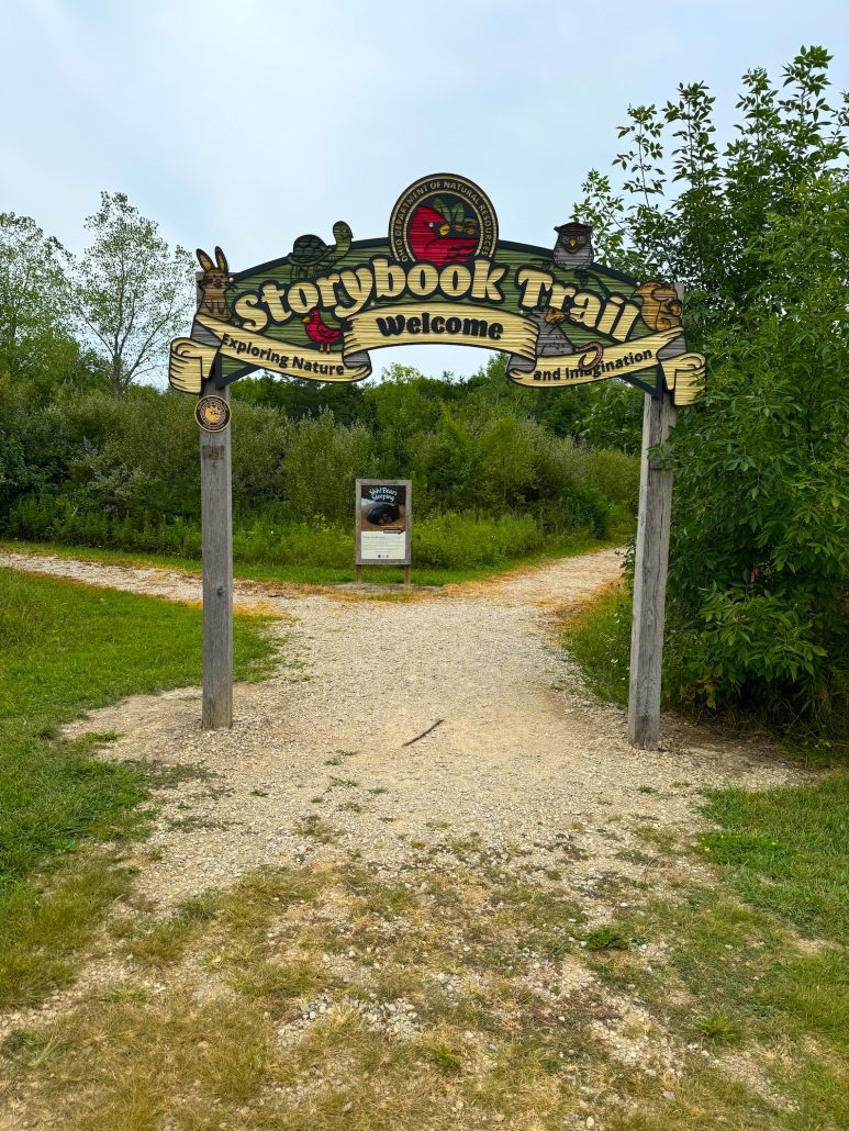 The entrance to the Storybook Trail at Alum Creek Park Beach.