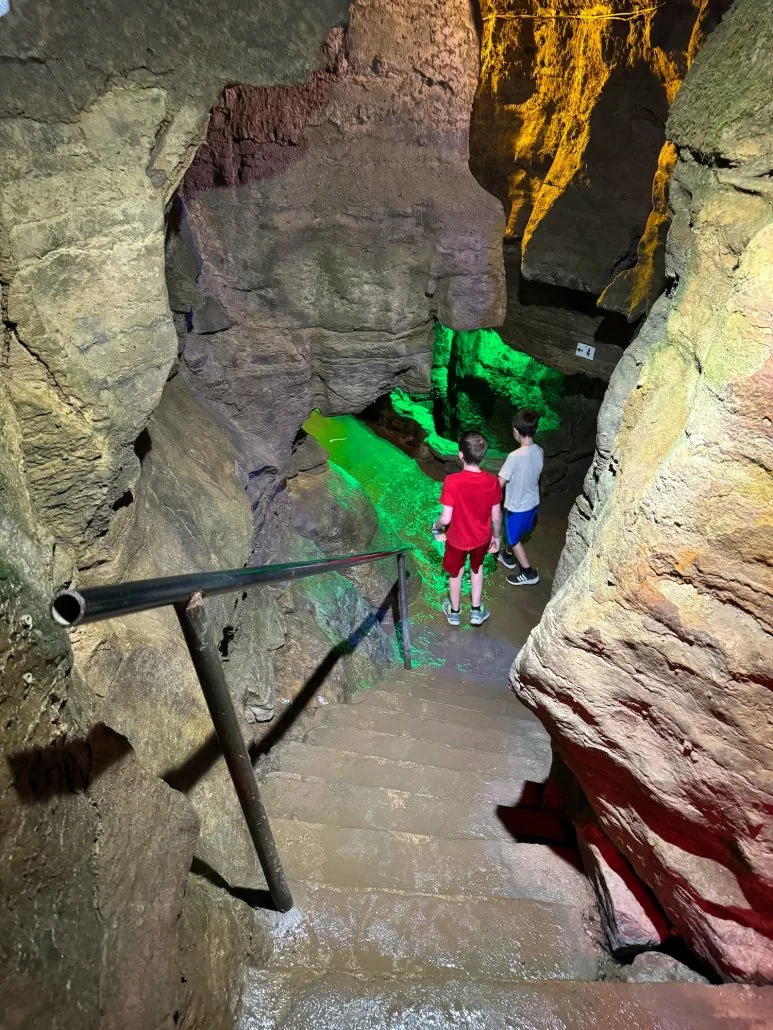 Two boys descending into the caverns at Olentangy Caverns in Delaware, Ohio.