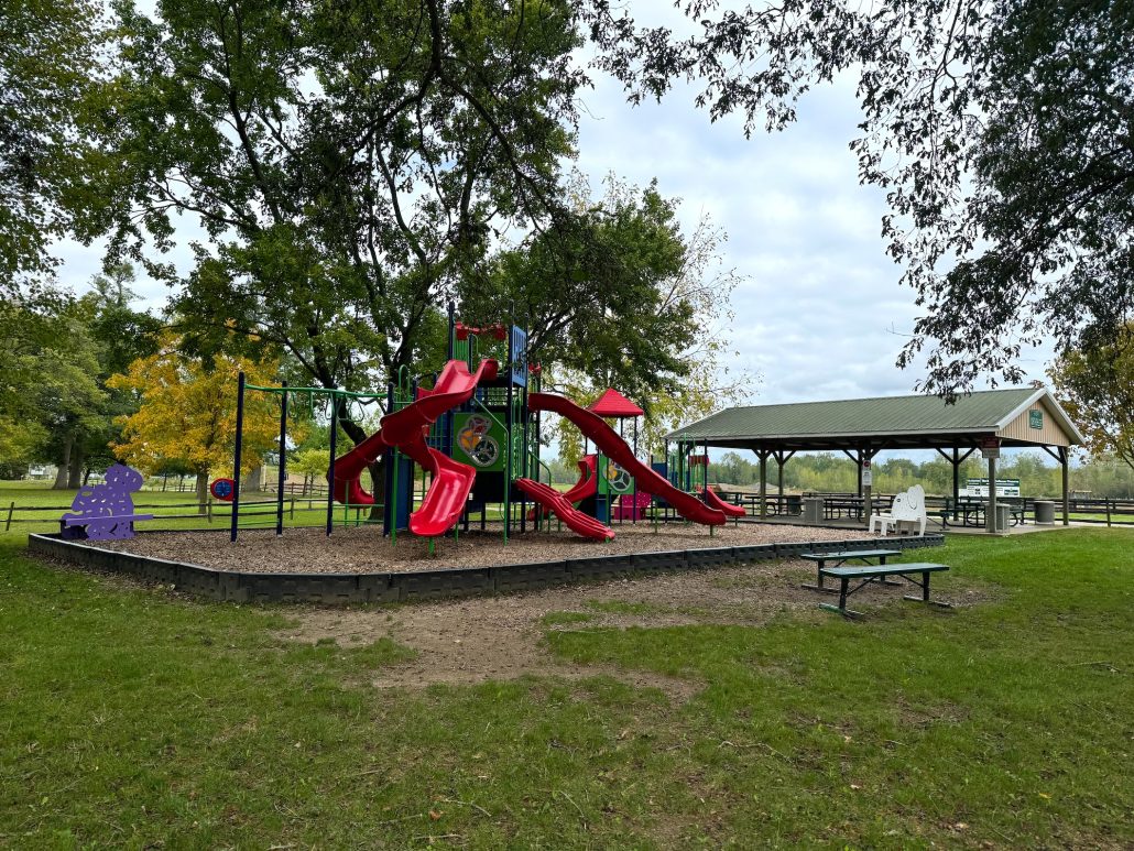 A large play structure at Pastime Park in Plain City, Ohio.