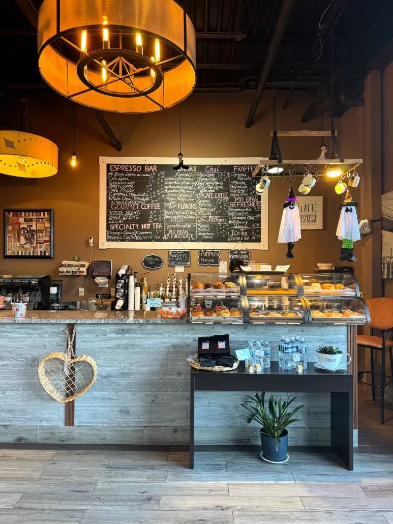 The menu and counter of baked goods at Mr. Bean in Powell.