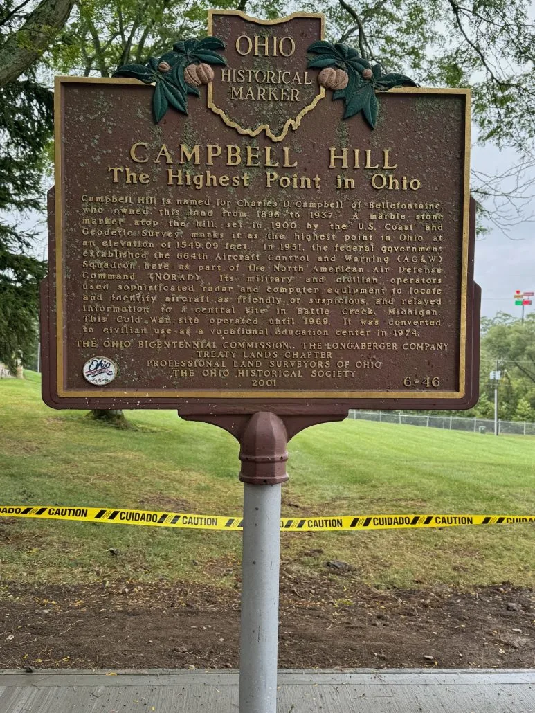 Ohio Historical Marker at Campbell Hill in Bellefontaine, Ohio.