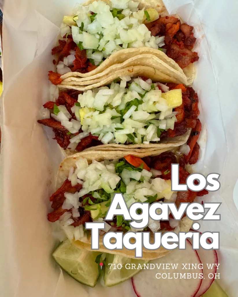 3 al pastor tacos from Los Agavez Taqueria.