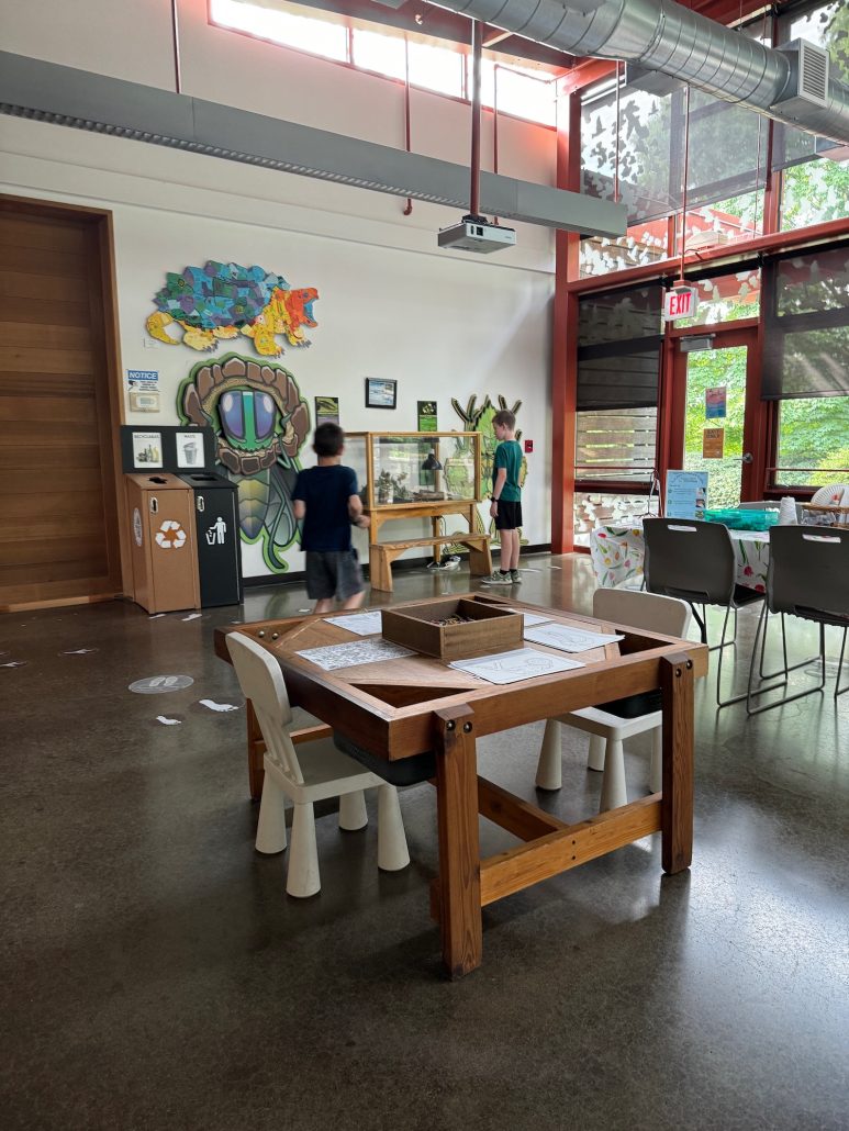 2 Boys looking at items of interest in the Grange Insurance Audubon Center.