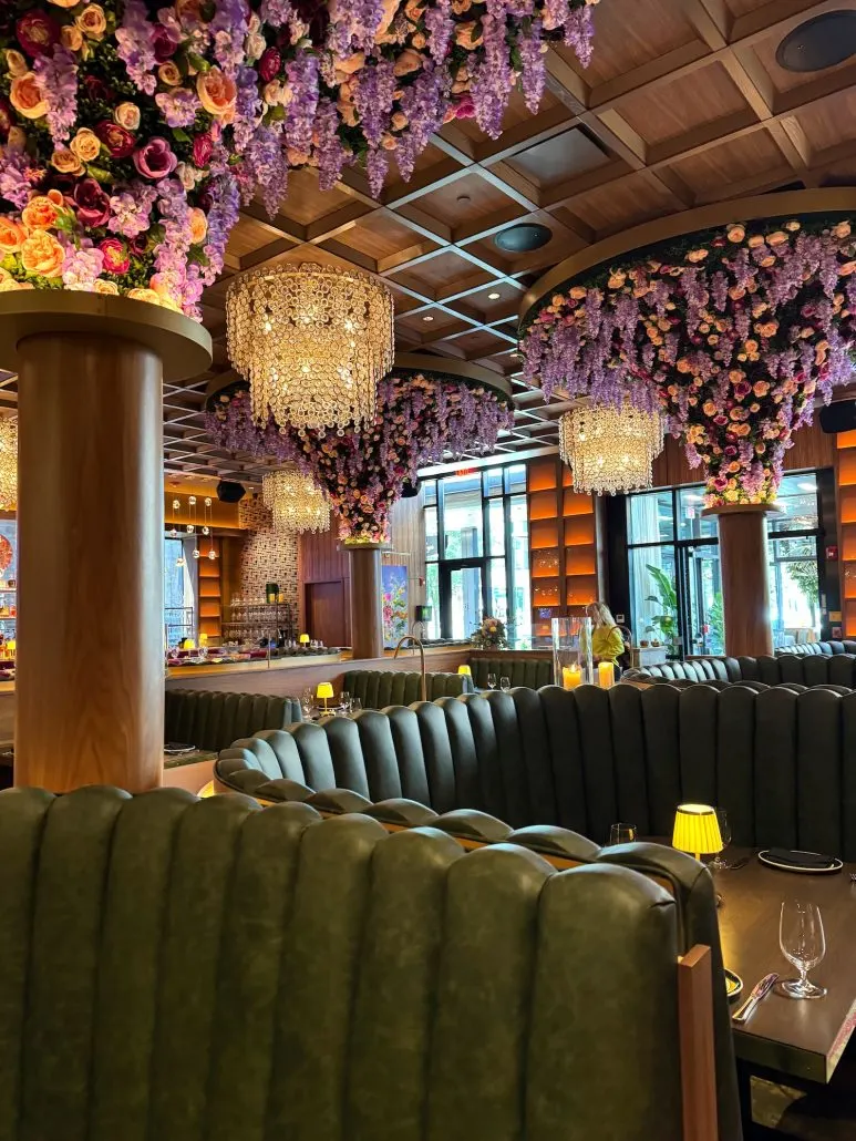 Flowery decor inside Butcher & Rose.